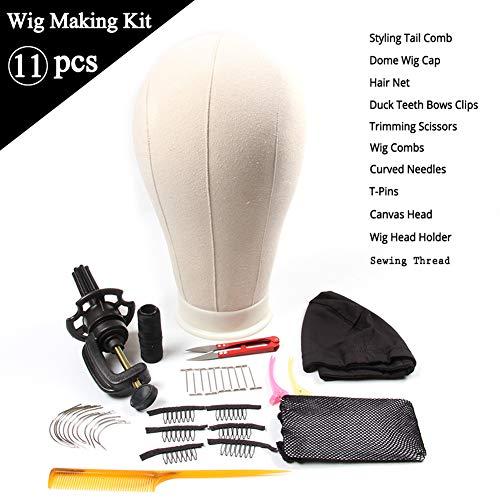 LesafeV 11 PCS Wig Making Kit Canvas Block Head With Stand Mannequin Head Diy Dome Wig Cap Combs Needles T Pins Thread Clamp24 Inch Head tools