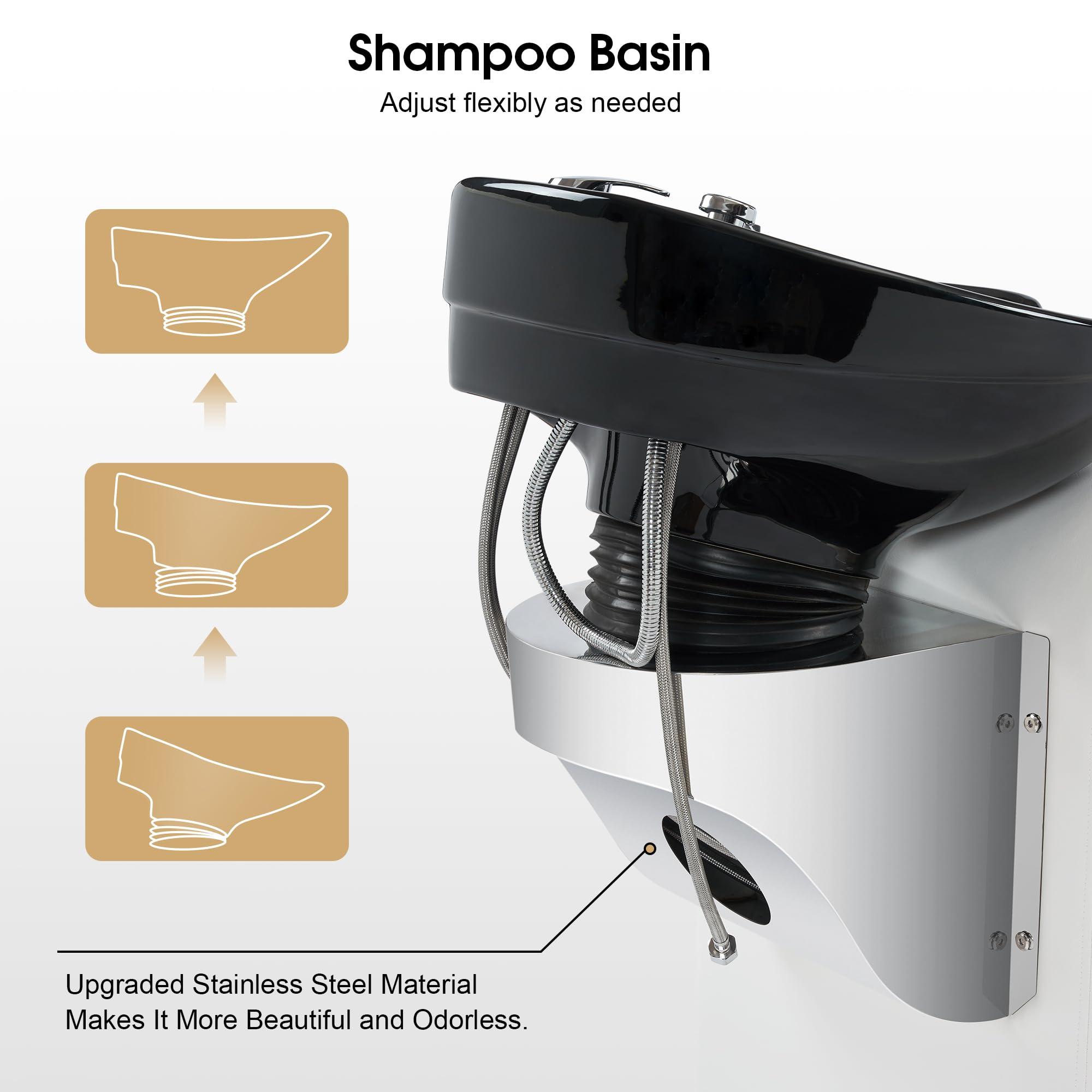 BarberPub BarberPub Ceramic Bowl Backwash Shampoo Chair, Adjustable Modern Shampoo Sink Chair, Hair Washing Station for Professional Shampoo Barbershop, Home&Beauty Spa Salon 9102 (White)