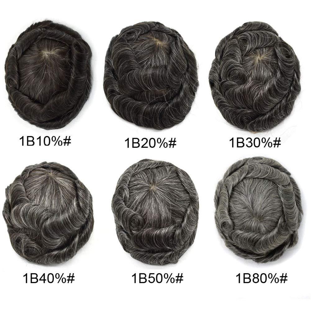 LHC Transparent Lace Front HAIR System Mens Toupee Replacement Bleached Knot Hairpiece Natural Hairline Durable Mono Poly Skin Gray Human hair System for Men(16CM x 24CM, #1B40 Natural Black+40%Gray-120% Light to Medium Density)