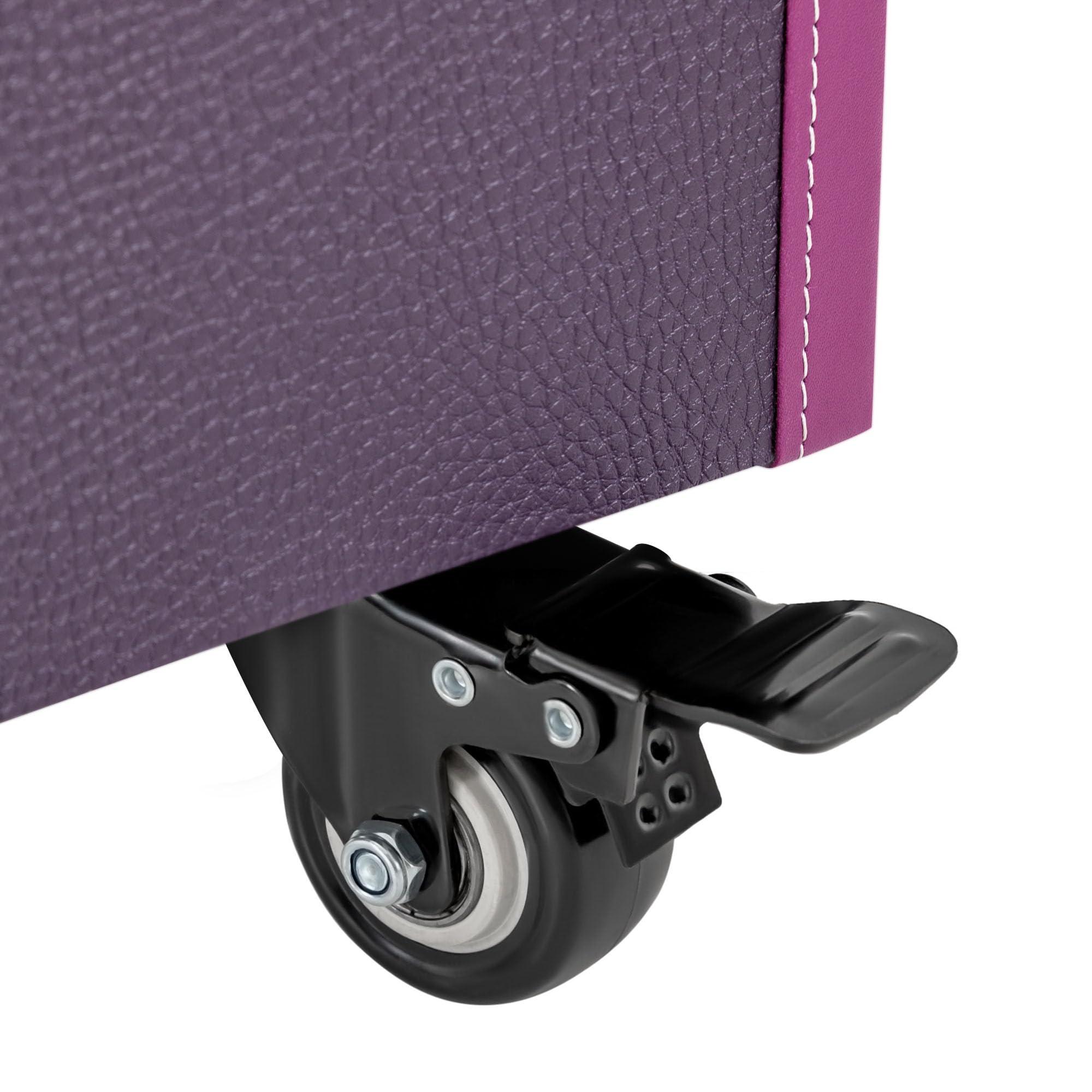 CapBoator 3 in 1 Professional Makeup Trolley Cart, Large Storage Rolling Makeup Case 4 Tray 2 Drawer, Lockable Cosmetic Train Case with Wheels, Salon Barber Case Traveling Cart for Hairstylist, Black (Purple)