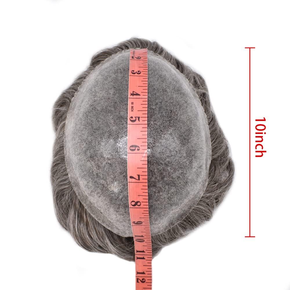 Hair Wonders Toupee for Men Hair Piece Real Human Hair Full Poly Skin Mens Toupee Men Hair System Hair Replacement Systems for Men Invisible Hair Pieces for Men #650 6# LIGHT BROWN+50% GREY 7x10