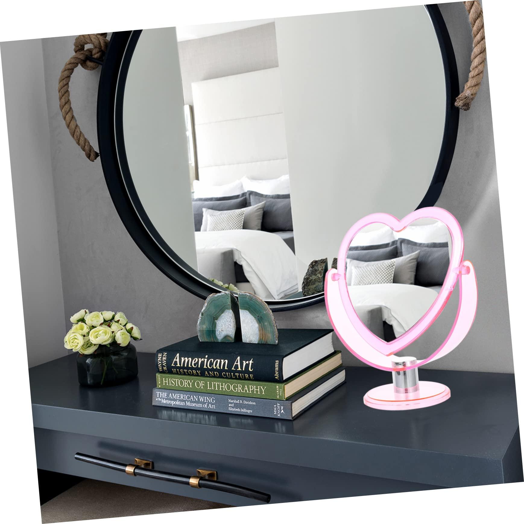 Angoily Angoily Double Sided Heart Mirror Cosmetic Mirror Heart Shape Double-Sided Tabletop Mirror Dressing Table Adorn Vintage Style Lightweight