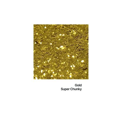Hemway Hemway Premium Ultra Sparkle Glitter Multi Purpose Metallic Flake for Arts Crafts Nails Cosmetics Resin Festival Face Hair - Gold - Super Chunky (1/8" 0.125" 3mm) 100g / 3.5oz