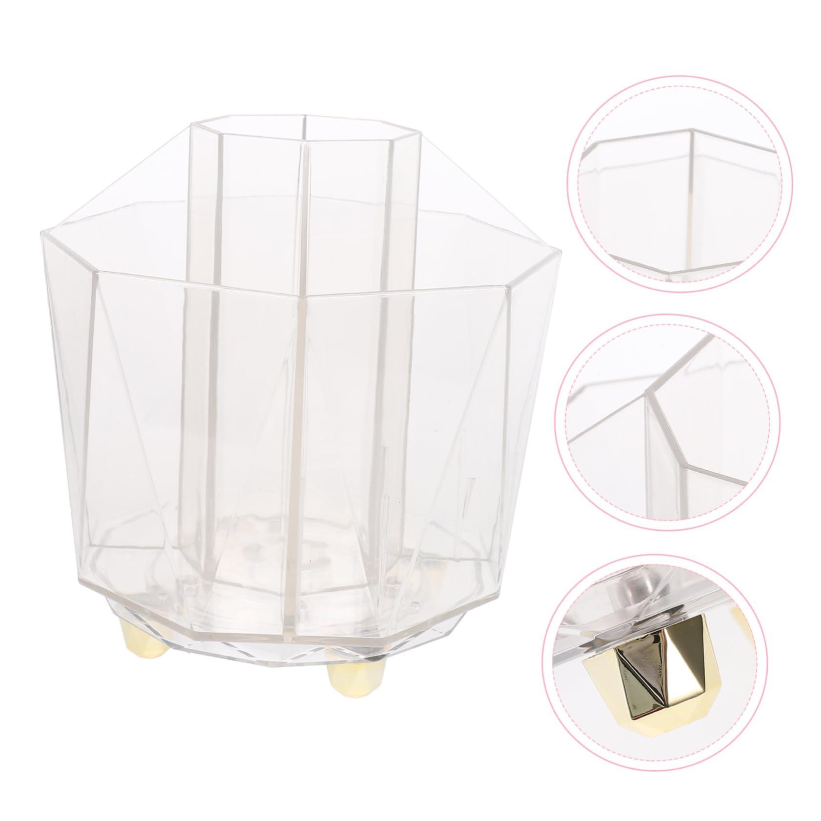 MUCKLILY MUCKLILY Rotating Makeup Brush Holder Elegant Transparent Multi Functional Organizer with 5 Compartments for Desk Vanity and Office Use Makeup Brush Organizer and
