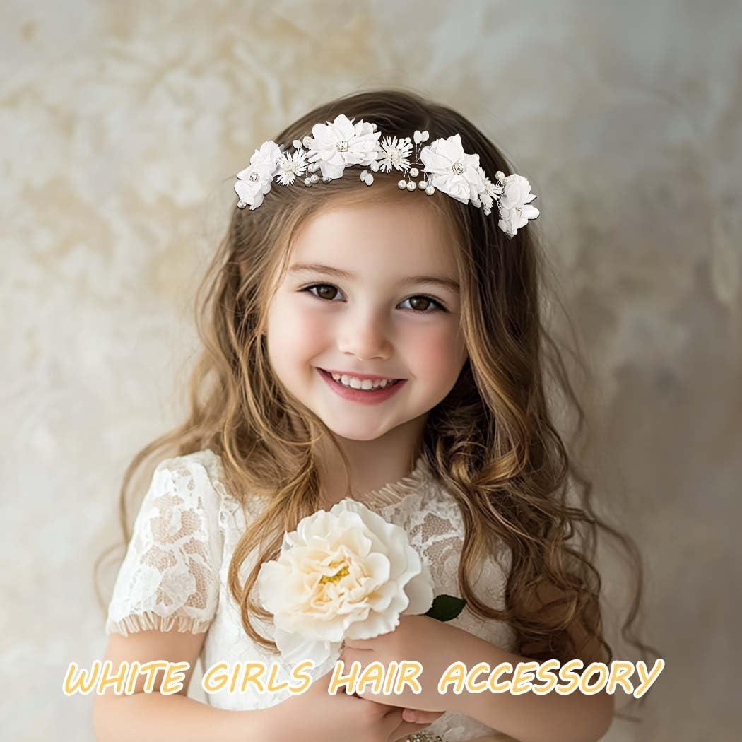Campsis Campsis Flower Girl Headpiece White Princess Headband Pearl First Communion Hair Bands Wedding Birthday Party Hair Accessories for Women and Girls