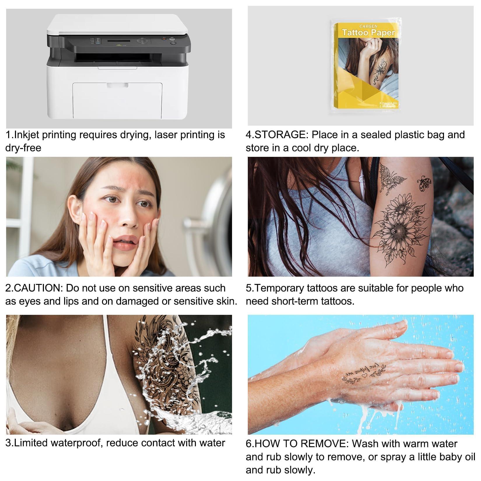 CARGEN CARGEN Printable Temporary Tattoo Paper Suitable For Inkjet Printers Laser Printers DIY Tattoos- 8.2\"X11.6\"A4-5 Sheets