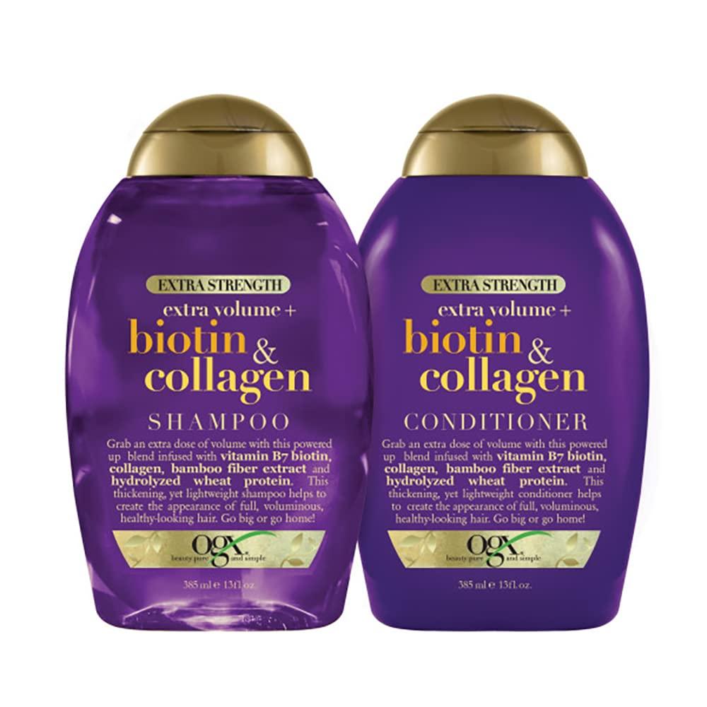 OGX OGX Thick & Full + Biotin & Collagen Extra Strength Volumizing Shampoo & Conditioner with Vitamin B7 & Hydrolyzed Wheat Protein for Fine Hair. Sulfate-Free Surfactants for Fuller Hair, 13 Fl Oz