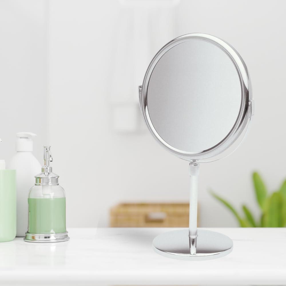 Jerdon JERDON Two-Sided Tabletop Makeup Vanity Mirror - 5X-1X Magnification & Swivel Design - 9-Inch Diameter Mirror with Adjustable Height - Polished Chrome Finish - Model JP4045C