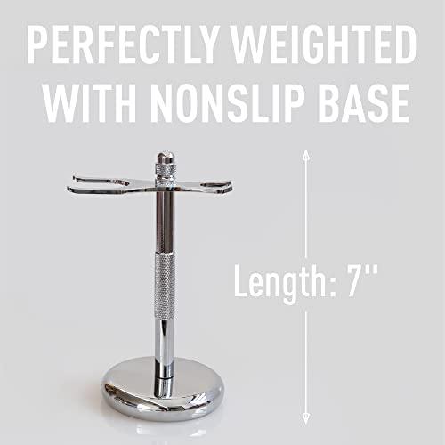 Bevel Bevel Safety Razor & Shaving Brush Display Stand with Non Slip Base, Dual Shave Stand Designed to Prevent Water Damage, Improve Hygiene and Protect Shaving Kit