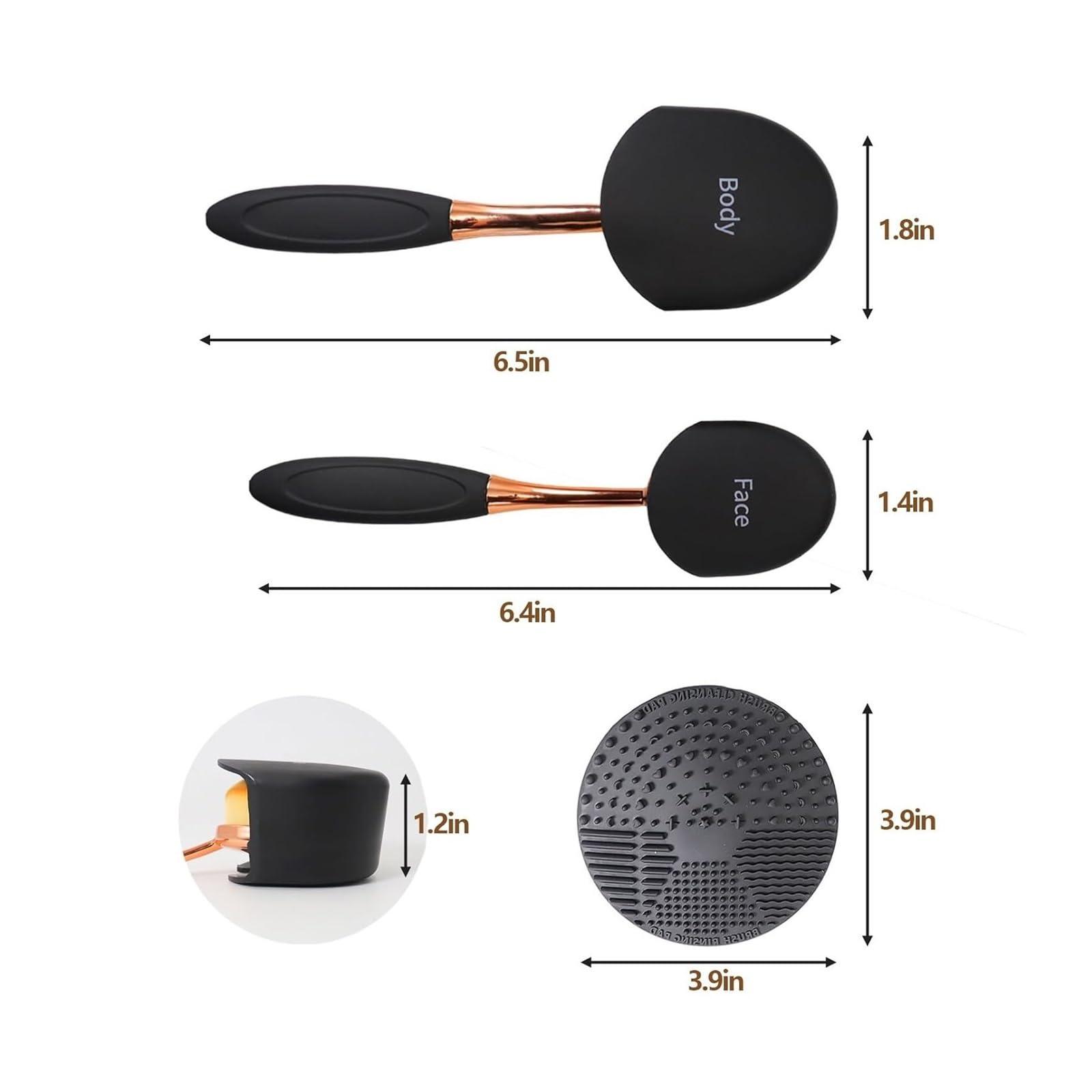 BloomBlend BloomBlend Sunscreen Brush Set - Sunblock Applicator for Kids, Babies, Families, Adults, Parents,Child-Safe Face and Body, Portable with Protective Caps and Cleaning Mat(Black/Rose Gold)(Black)