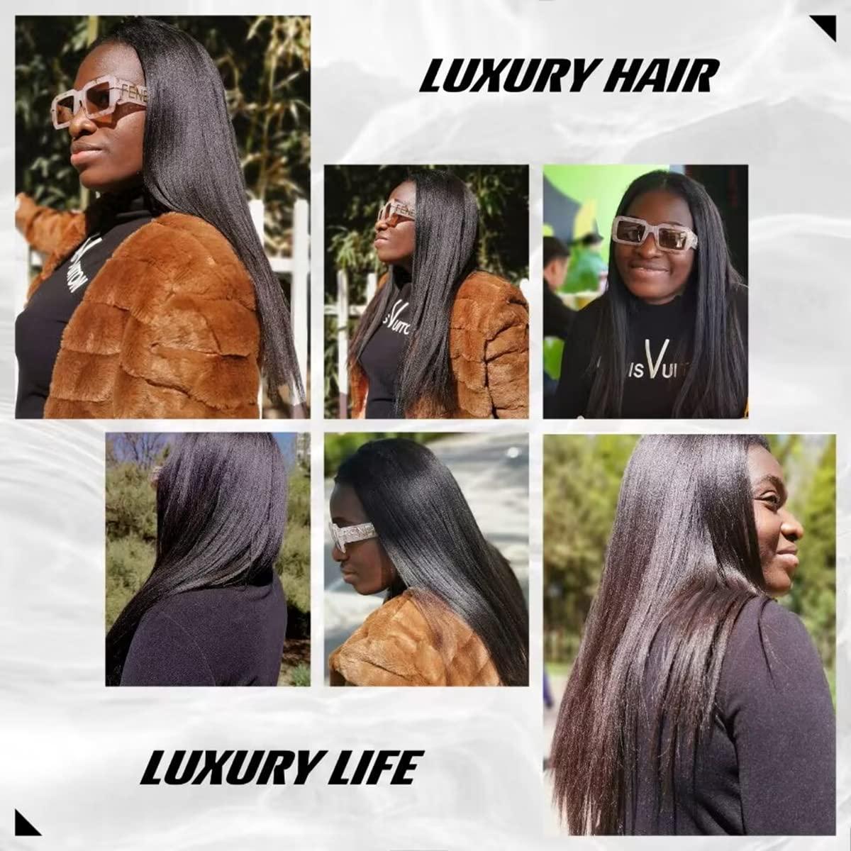 Clytie Last 5 Years Raw Light Yaki Straight Relaxed Straight Human Hair 2 Bundles Natural Coarse Yaki Kinky Straight One Donor Virgin Hair Weave For Black Women (12\" 14\")