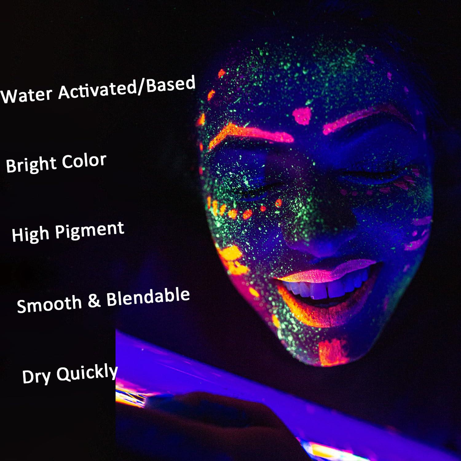 Mysense Mysense UV Blacklight Face Paint,Neon Fluorescent Body Paint,Single Water Activated Eyeliner,Water Based Glow in the Dark Makeup for Party Halloween Cosplay,Pink