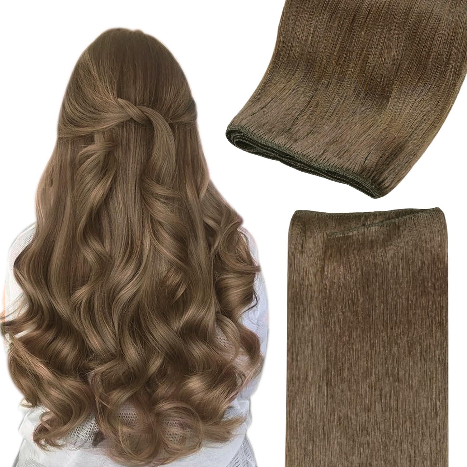 GOO GOO GOO GOO Sew in Hair Extensions Real Human Hair, Weft Hair Extensions Human Hair, 5 Light Ash Brown 22 Inch-110g, Weft Bundles Straight Silky Remy Hair