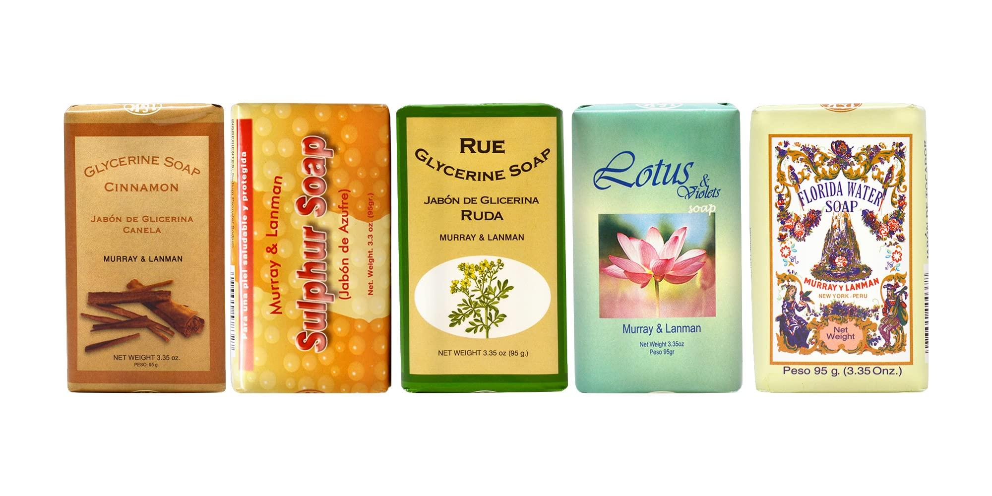 Lenman & Kemp Lenman & Kemp Glycerine Soap cinnamon 3.35oz + Sulphur Soap 3.3oz + Rue Glycerine Soap Ruda 3.35oz + lotus and Violet Soap 3.35oz + Florida Water Soap 3.35oz