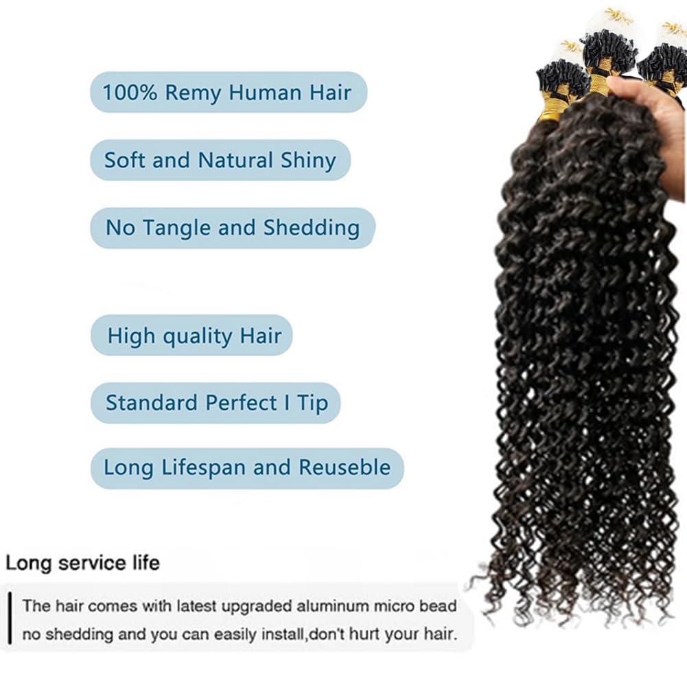 Kiss darling LASHES Jerry Curly Micro Loop Ring Hair Real Human Hair Micro Link Human Hair Extensions Natural Black, Bouncy Curly Micro Beads Hair Extensions for Women 22\"inch 100g 1g/S