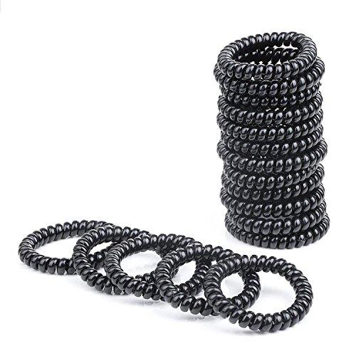 MHU Hair Ties – 20-Pack Black Telephone Cord Wire Hair Bands No Damage Elastics Hair Ring Ponytail Holders for girls and woman