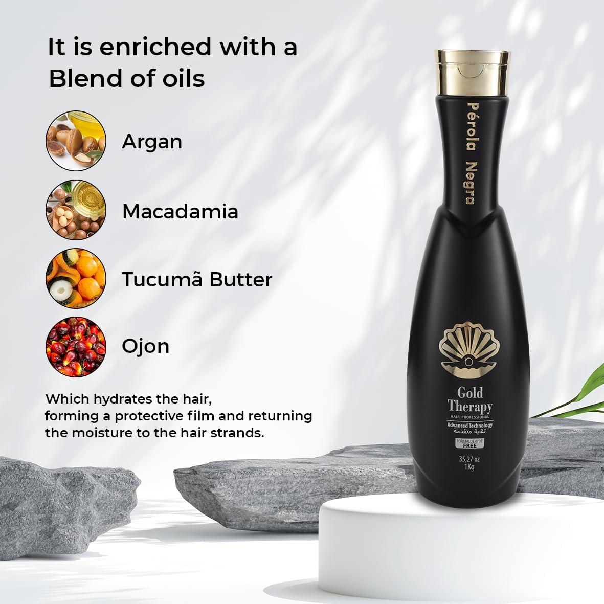 PROLA NEGRA GOLD THERAPY HAIR PROFESSIONAL Perola Negra Gold Therapy Hair - Treatment Complex Blowout - Brazilian Keratin - Formaldehyde Free - Hair Straightening 35.2 Fl.oz