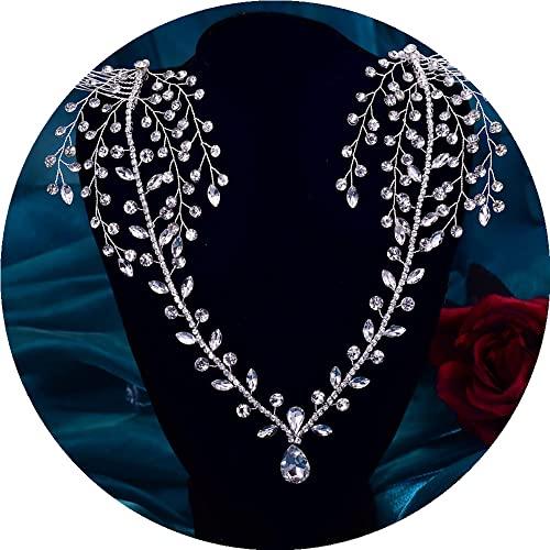 Generic Rannyrena Bridal Rhinestone Headband with Side Combs Sparkling Crystal Forehead Teardrop Head Chain Wedding Hair Accessories for Women (Silver)