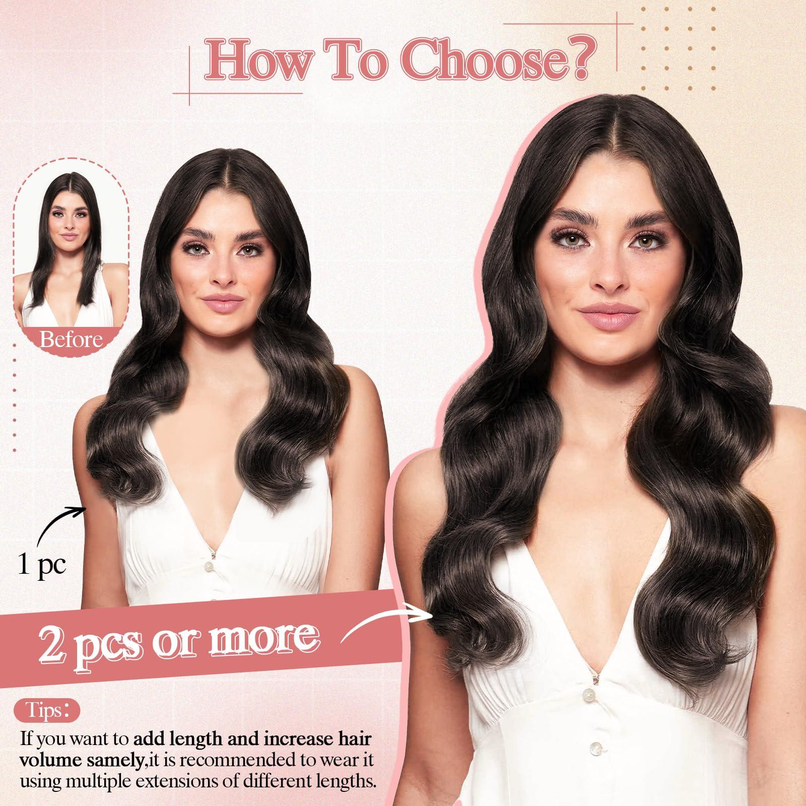 SEGO Pro SEGO Pro One Pieces Clip in Hair Extensions Human Hair Upgraded V-Shaped 5 Clips in Hair Extensions Human Hair Long One Piece Hair Extensions for Women,14 Inch,#04 Chocalate Brown,55g