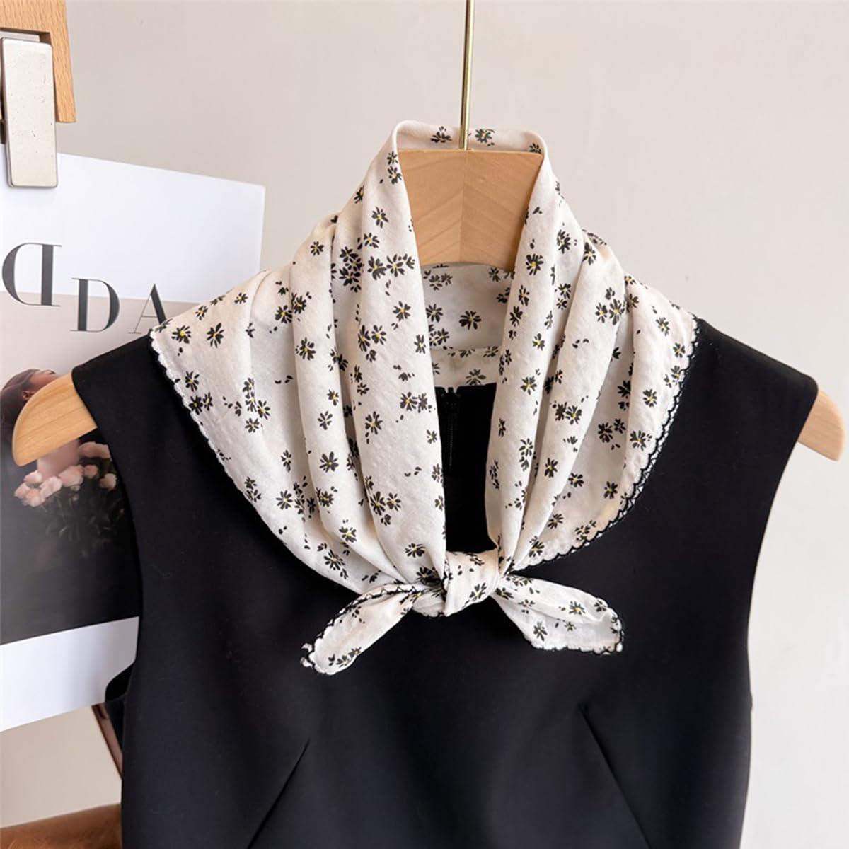 Pemilosci Pemilosci Large Cotton Bandana Headband, Head Wrap, Protective Coverage, Hair Neck Scarf for Women 28 x 28 inch (S32-Dot Floral - White