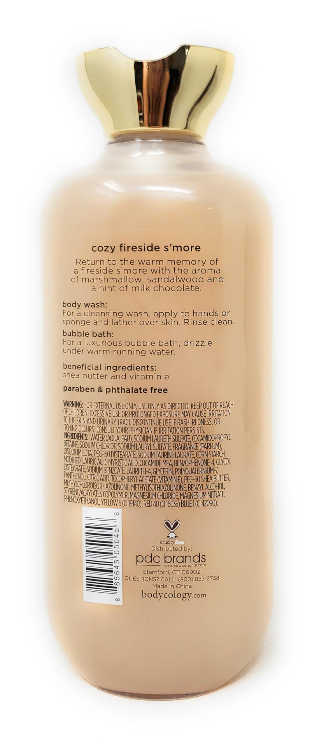 Bodycology Cozy Fireside S\'more 2 in 1 Body Wash & Bubble Bath 16 fl oz & Cozy Fireside S\'more Butter Body Cream 8 oz (Pack of 2)