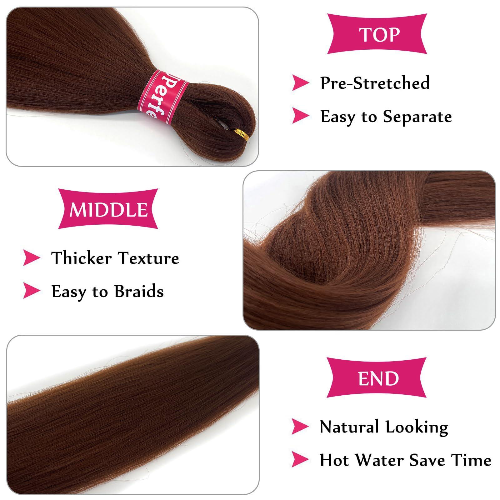 UPerfe Color 30 Brown Braiding Hair Pre Stretched Knotless Prestretched Braiding Hair 30 inch Colored Hair Extensions for Braiding Pre Stretched Micro Braids Itch Free Yaki Short Braiding Hair