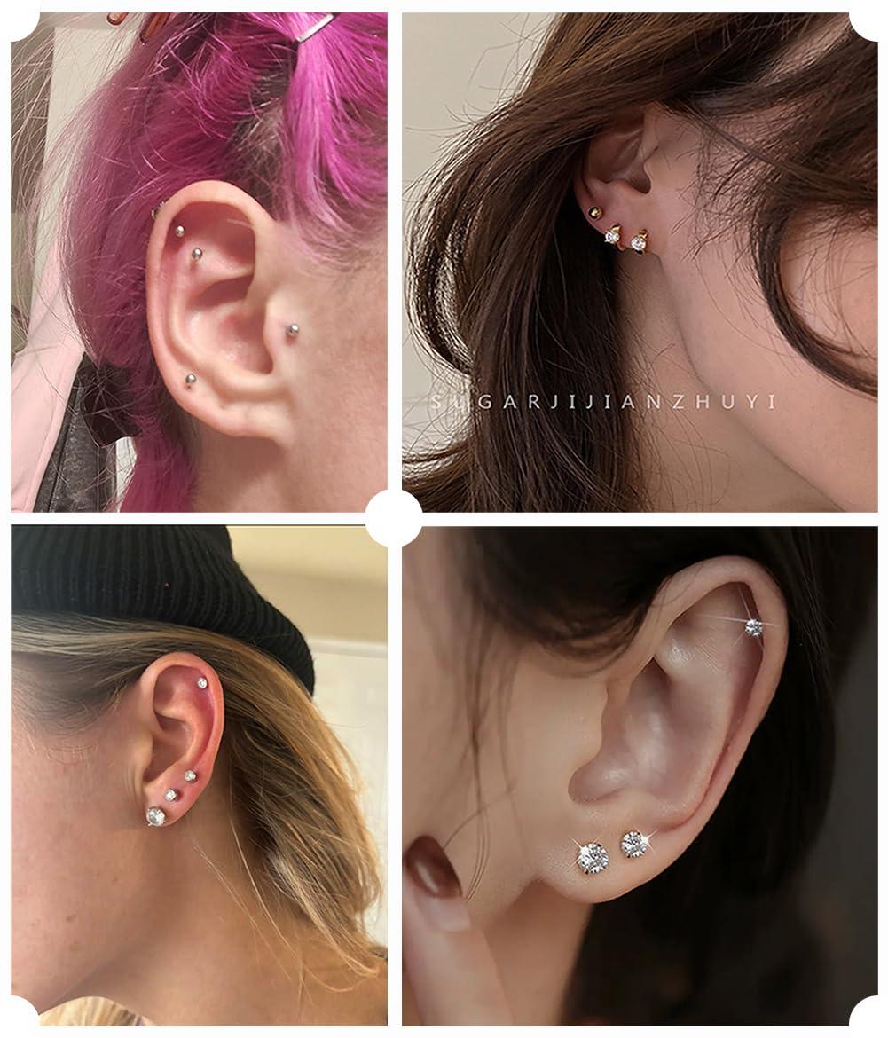 VitaCool VitaCool Ear Piercing Kit Disposable Ear Cartilage Piercing Gun Kit with Sterile Multi-sized CZ Studs Easy and Safe Earring Self Piercing Kit for Yourself Use at Home (Style C-CZ-2/3/4mm+)