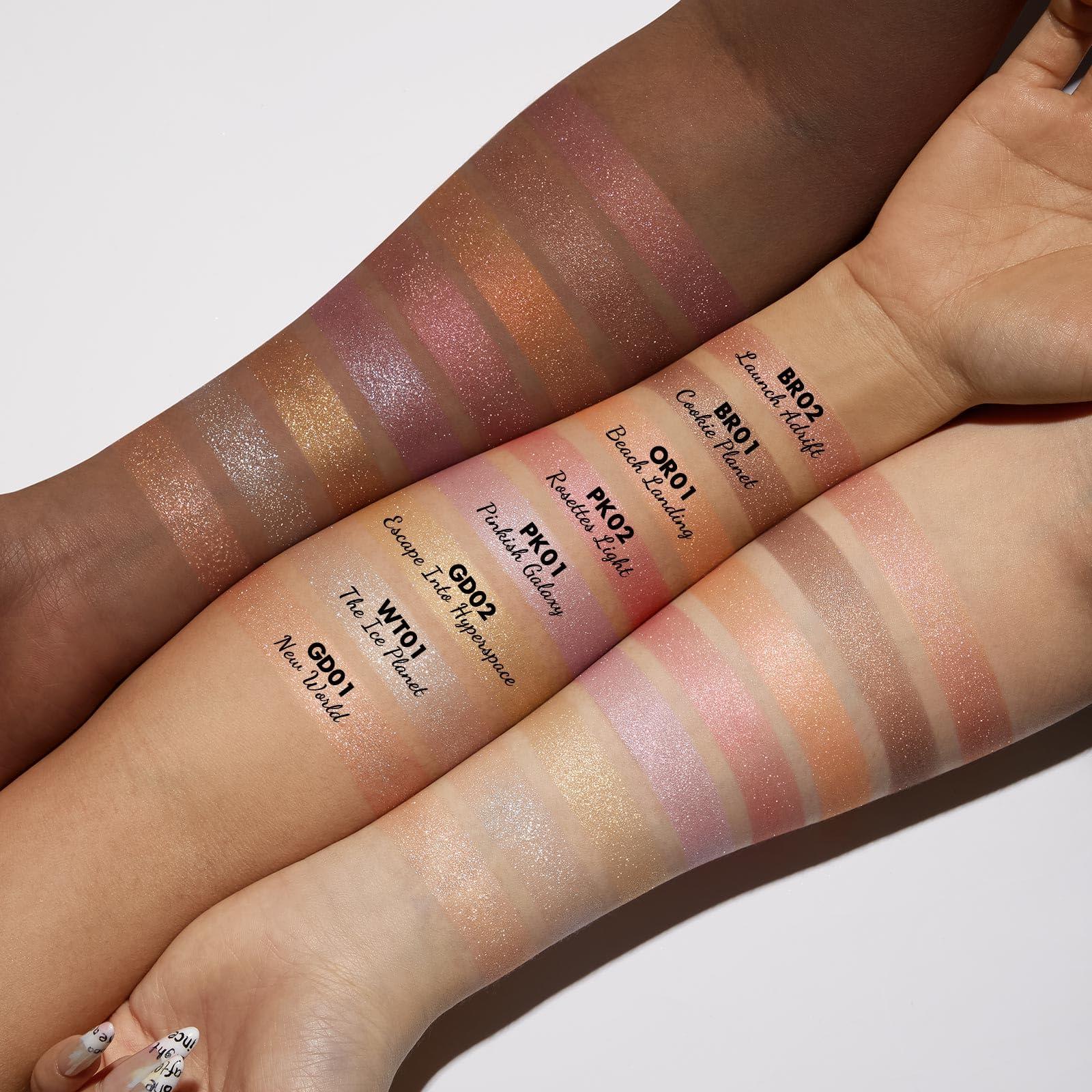 FOCALLURE FOCALLURE Shimmer Face Highlighter Makeup Powder, Gel to Powder Glow Finish, Leaving a Lightweight & Healthy Radiance, Long Lasting Luminous Face Body Highlighter Makeup,GD02 Escape Into Hyperspace