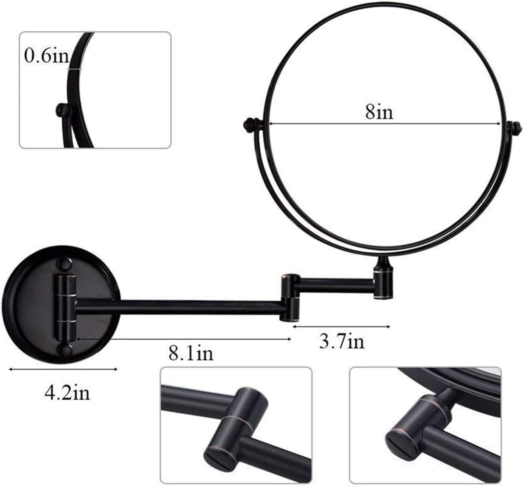 BLUPOWHT BLUPOWHT Wall-Mounted Shaving Mirror Black 10X Magnification + Normal 8-Inch Double-Sided Round Bathroom Vanity Mirror Swivel