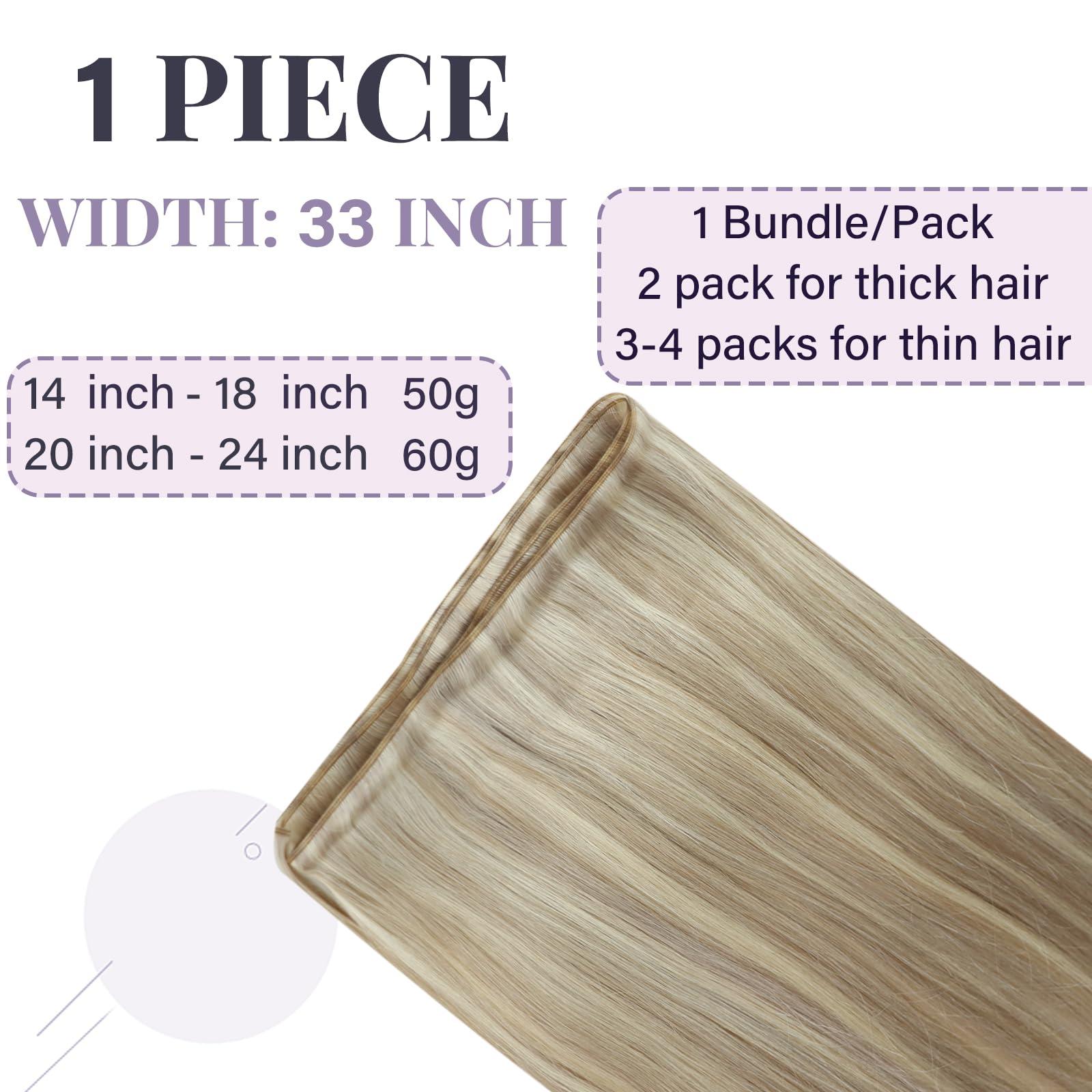 Fshine Fshine Hand Tied Genius Weft 14 Inch 50g Ash Blonde Highlighted Bleach Blonde Sew in Hair Extensions Remy Human Hair Weave Real Human Hair for Women Highlight Hair Genius Weft Natural Hair