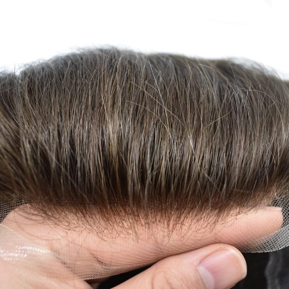 Generic Toupee for Men Full French Lace Human Hair System For Men Bleached Knots Mens Hair Replacement System Breathable Full Lace Hairpiece7\"X9\"#3 Dark Brown-110% density