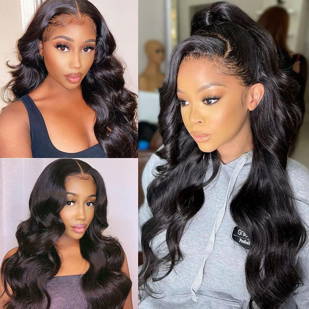 MOOTAFUL MOOTAFUL Large Cap Wigs 24 inch Cap Size Lace Front Wigs 134 Body Wave 150% density Pre Plucked with Baby Hair Brazilian Virgin Human Hair Wigs for Black Women 16 inch