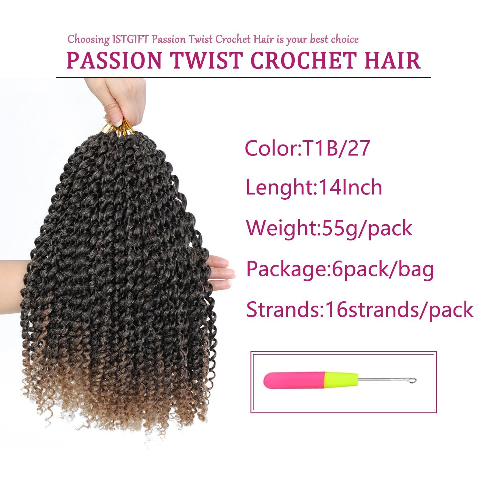 ISTGIFT Passion Twist Hair 14 Inch: Water Wave Crochet Hair 6 Packs Passion Twist Crochet Hair for Black Women Water Wave Passion Twist Hair Extensions (T1B/27)