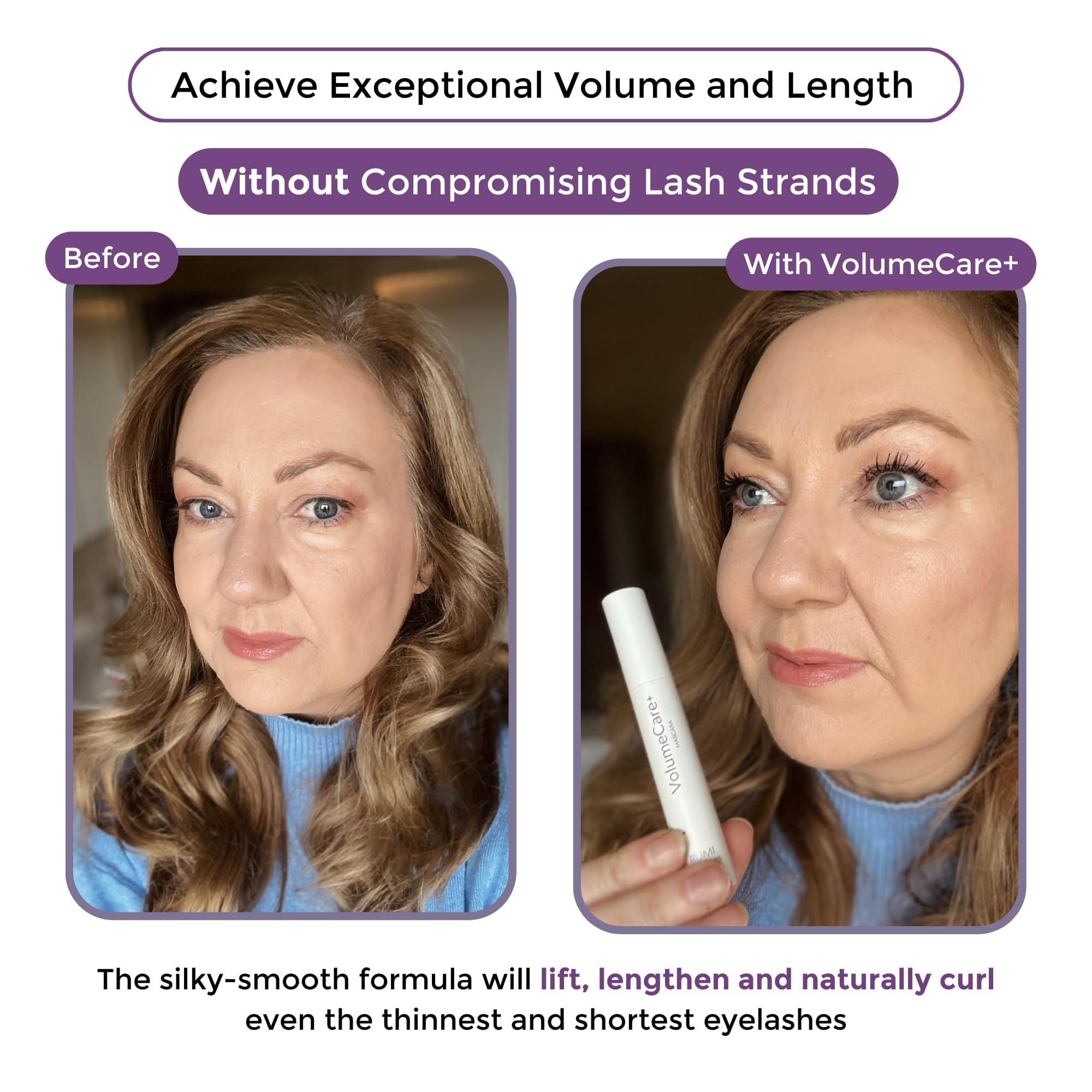 Rumi Cosmetiques Rumi Cosmetiques VolumeCare+ Mascara For Older Women - Extreme Length and Volume 2-in-1 Formula - No Clumps, Long-Wearing, Hypoallergenic Mascara For Sensitive Eyes (Natural Black)