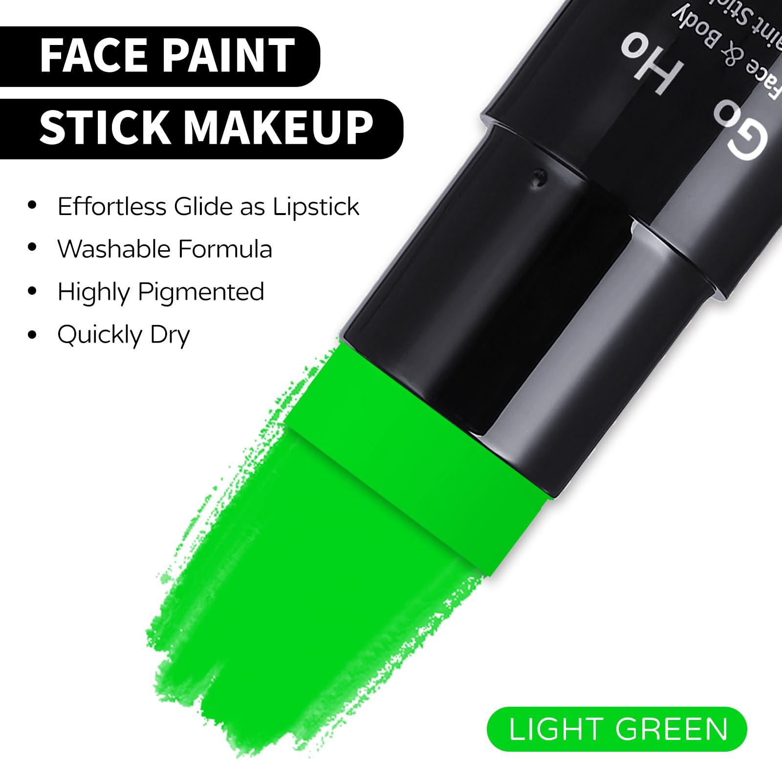 Go Ho Go Ho Light Green Face Body Paint Stick,Water Based Washable Green Face Paint Stick,Non-toxic Full-coverage Cream Green Body Paint for Halloween Cosplay SFX Makeup,St Patricks Day Accessories