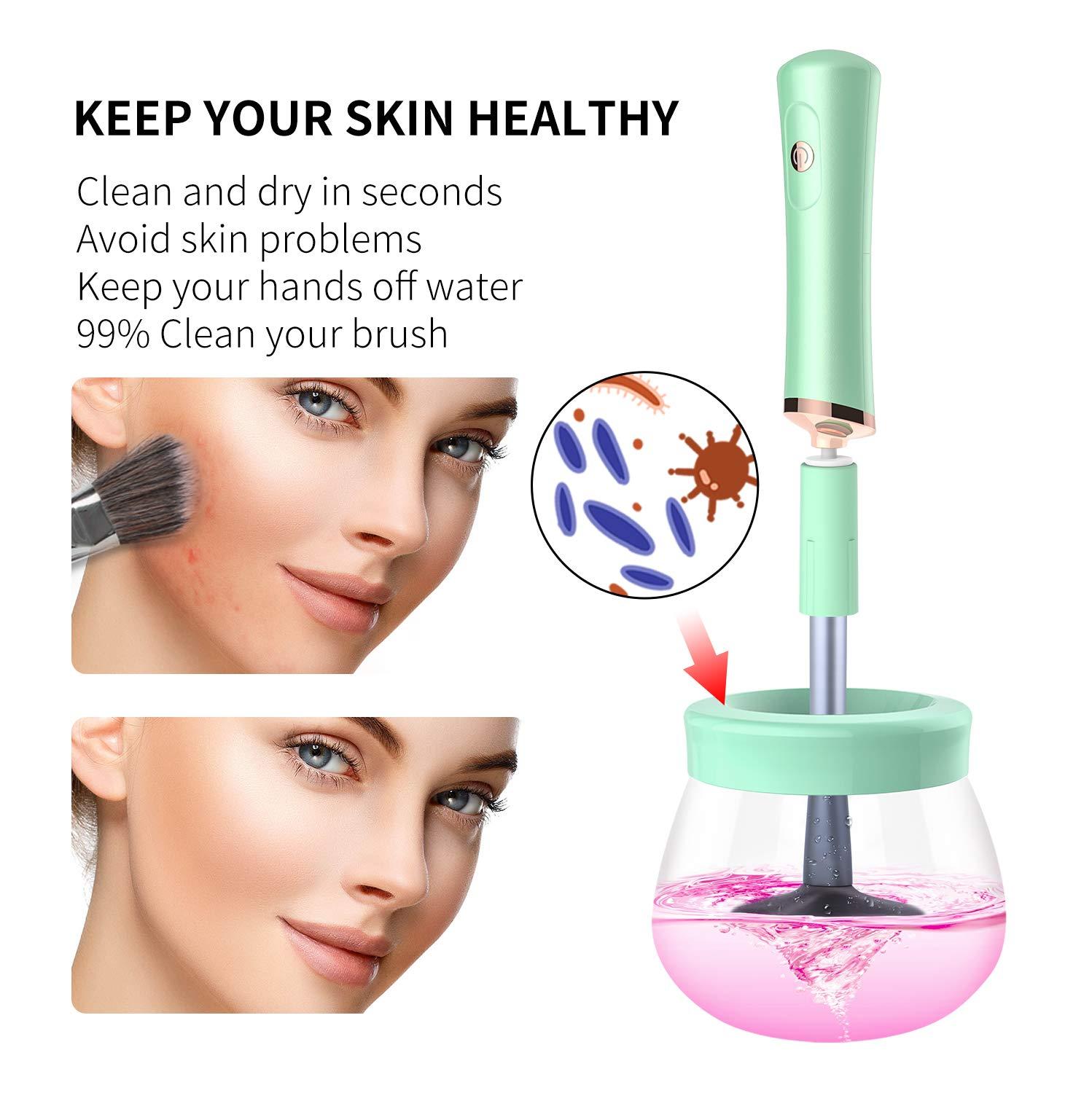 senbowe Senbowe Upgraded Makeup Brush Cleaner and Dryer Machine, Super-Fast Electric Brush Cleaner Machine with 8 Size Rubber Collars, Automatic Brush Cleaner Spinner Makeup Brush Tools