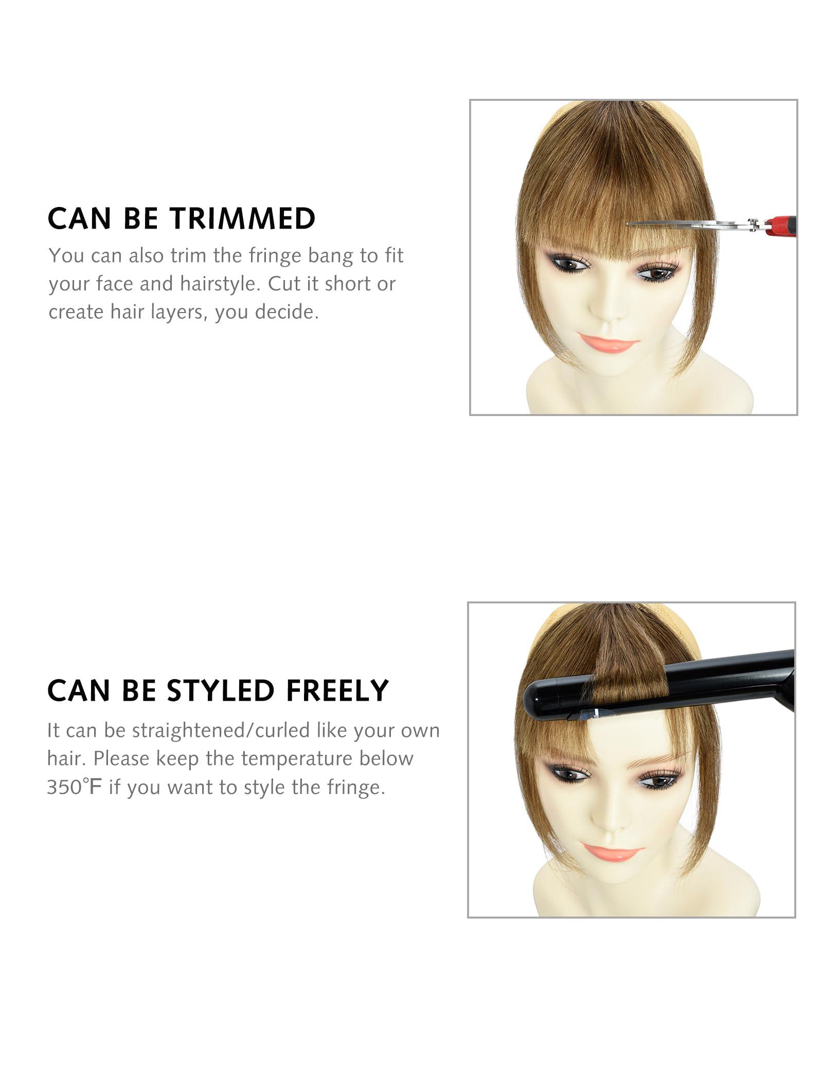 DILUSILK DILUSILK Clip in Bangs Remy Human Hair Front Fringe French Flat Bangs Hair Extensions Bang Hair Clips for Women Daily Wear Natural Hair Pieces Dark Blonde