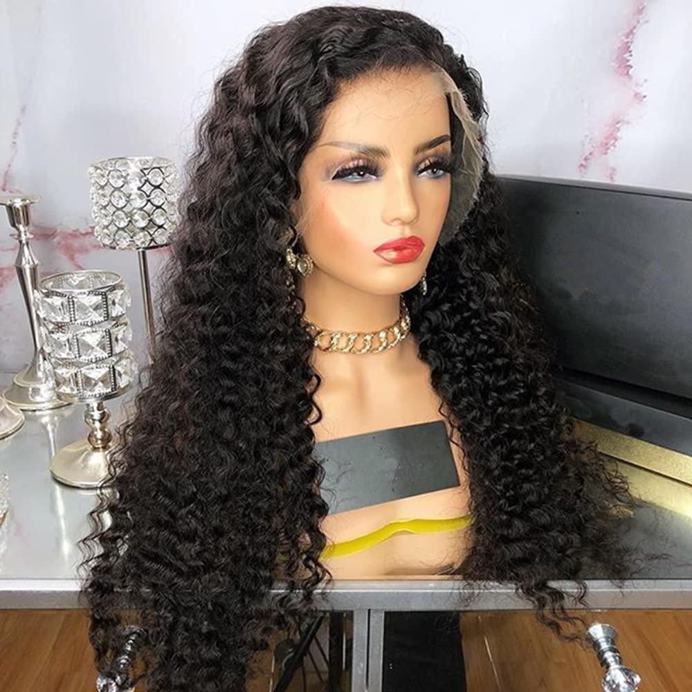 Fabutio 13x6 Lace Front Wig Peruvian Curly Wig Human Hair Wigs for Black Women Pre Plucked Bleached Knots 180%Density Lace Frontal Remy Hair 24 Inch