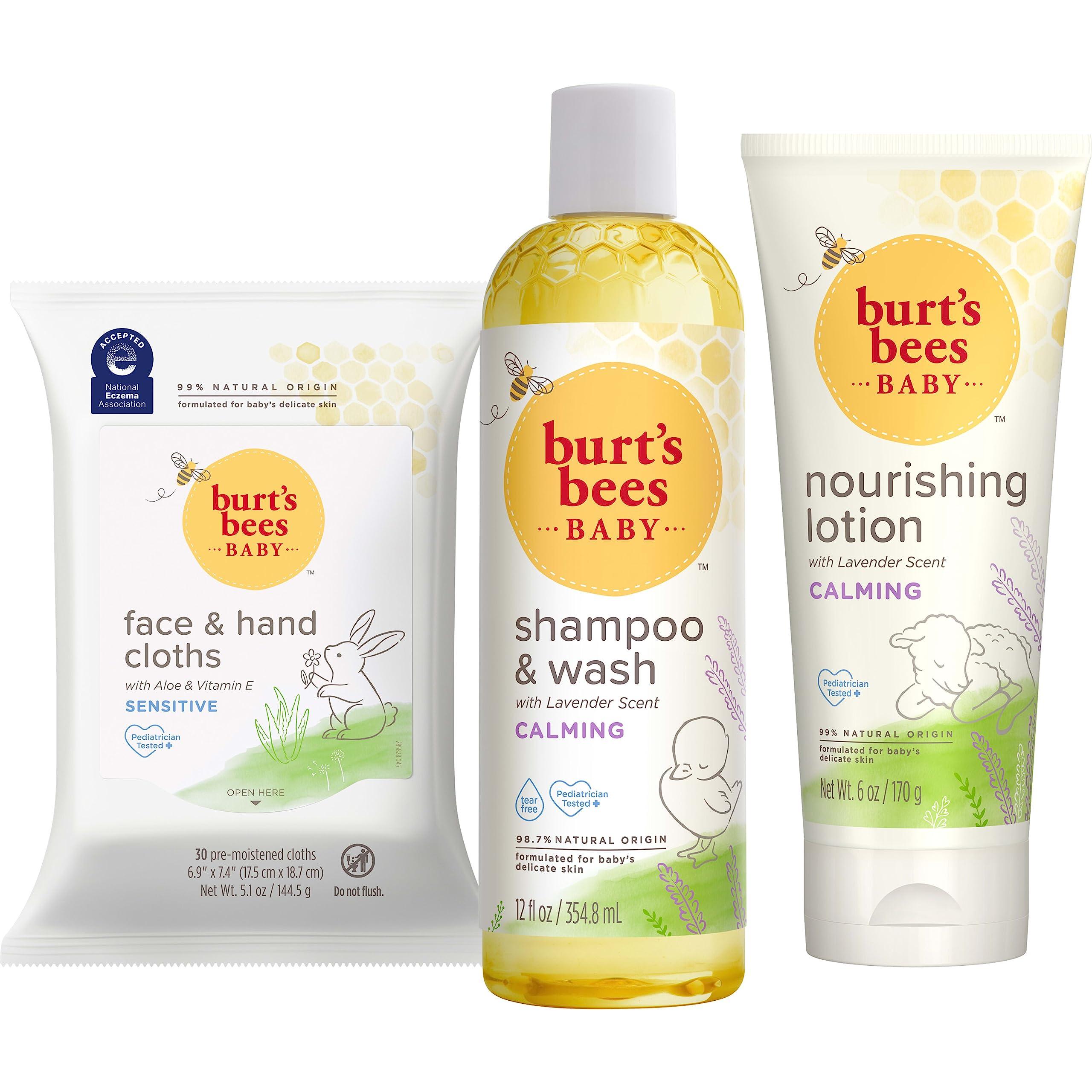 Burt\'s Bees Burts Bees Baby Gift Set for Baby Showers, Includes Baby Shampoo and Wash, Baby Body Lotion, Baby Wipes and Cloths, naturally-derived Origin Skincare, 1-Pack