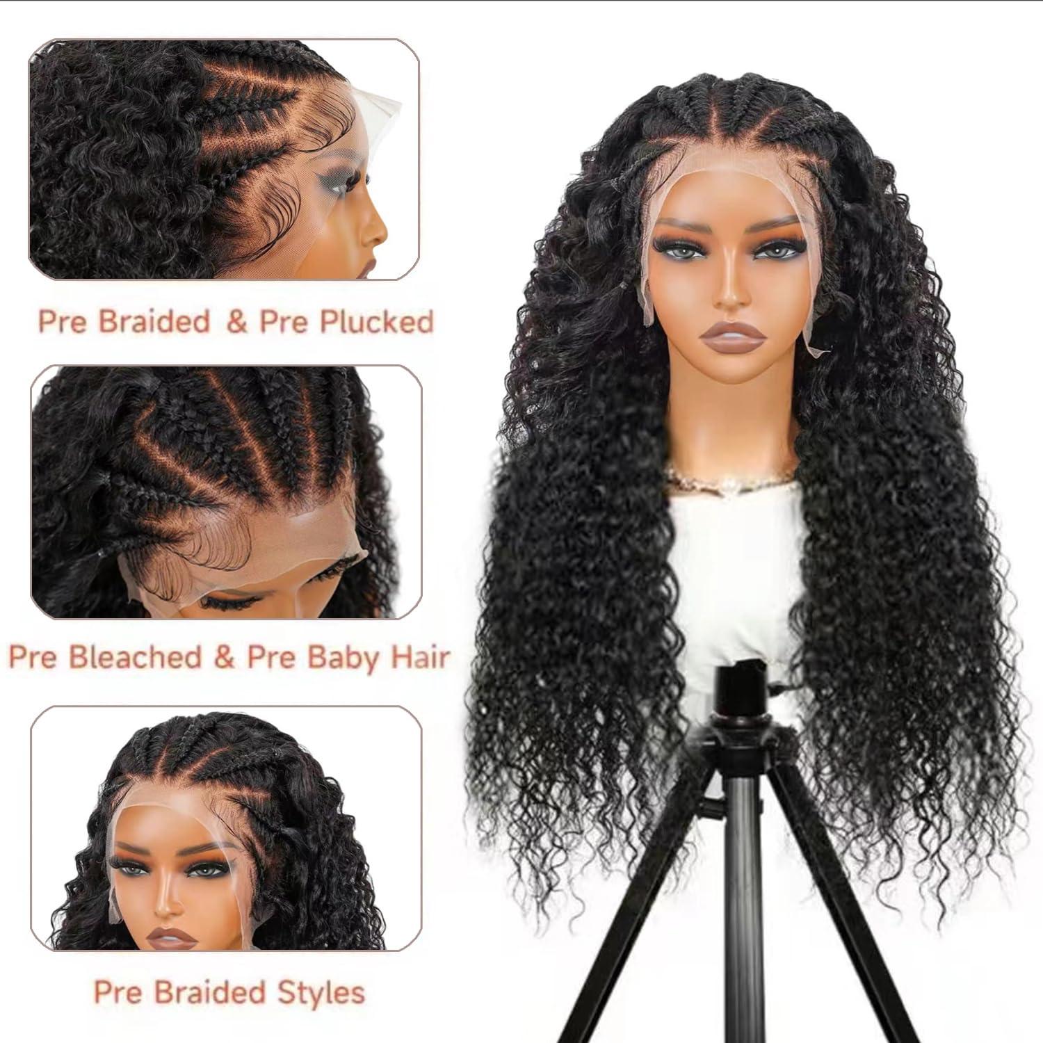 Cfaimity 30inch Lace Front Wigs Human Hair Curly Wigs Pre Plucked 200% Density 13X6 HD Transparent Lace Frontal Braided Human Hair Wig Brazilian Deep Wave Lace Front Wigs Human Hair with Baby Hair