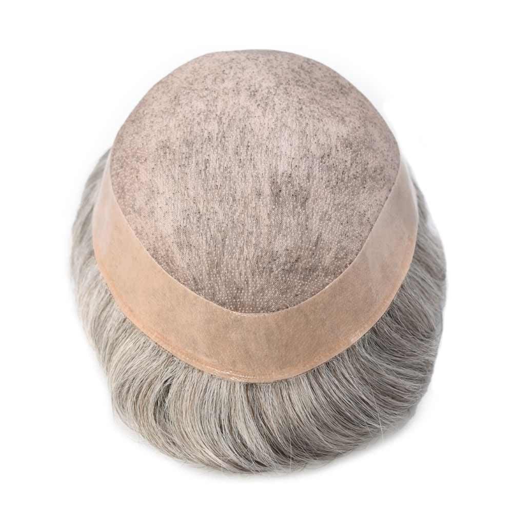 Generic Toupee For Men Hair System Real Human Hair Piece For Men Durable Fine Mono Mens Toupee Hair System For Men Natural Hairline8x10 Medium light density #380 3# DARK BROWN+80% GREY