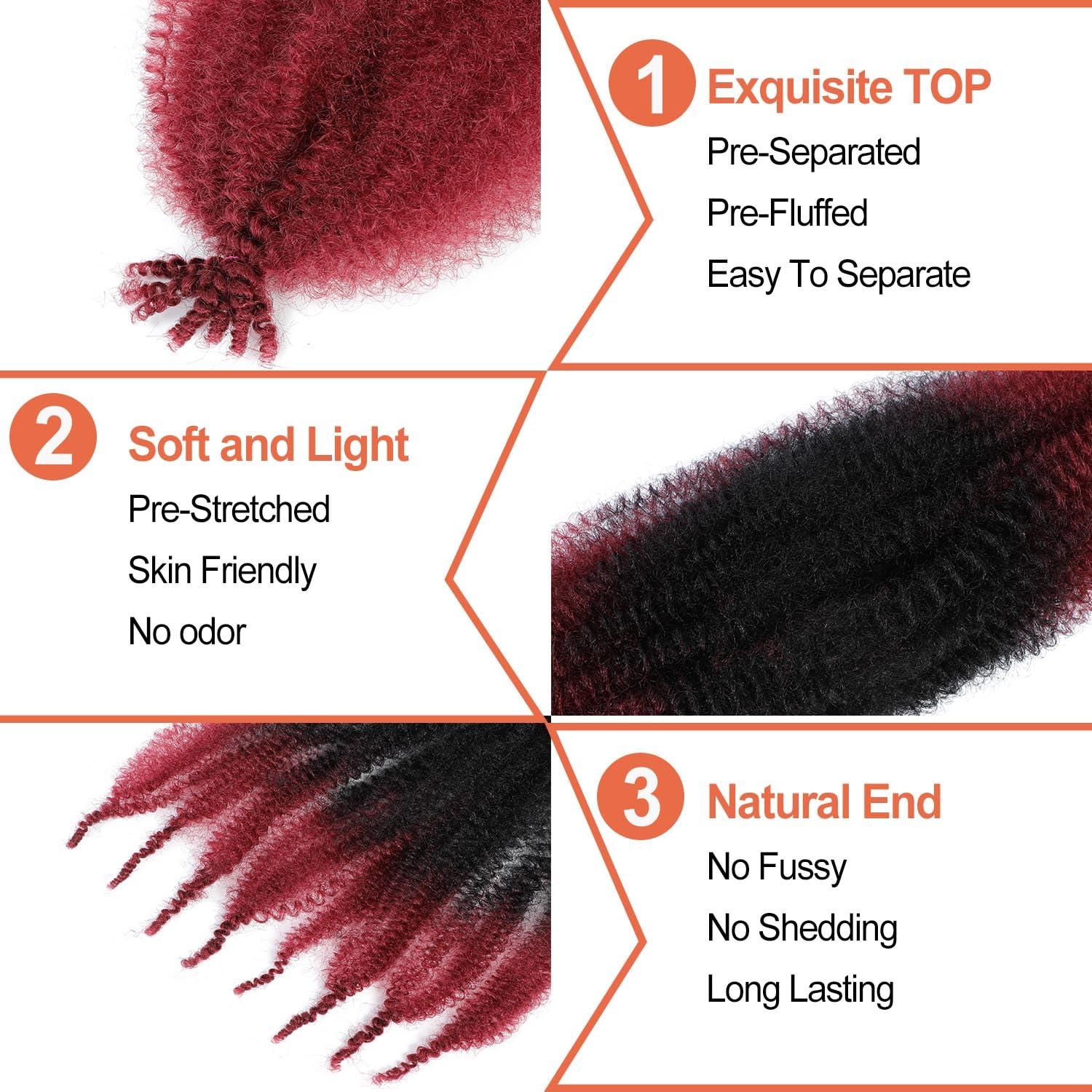 ELAOGI Springy Afro Twist Hair 30 Inch Afro Twist Hair 6Packs Pre Fluffed Marley Twist Braiding Hair Spring Twist Hair for Women (T/BUG#, 30 Inch)