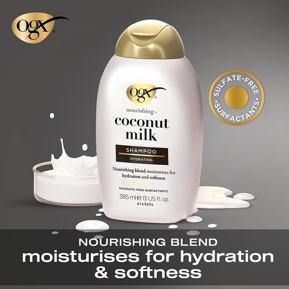 OGX OGX Nourishing + Coconut Milk Moisturizing Shampoo, Hydrating & Restoring Shampoo Moisturizes for Soft Hair After the First Use, Paraben-Free, Sulfate-Free Surfactants, 13 fl. oz