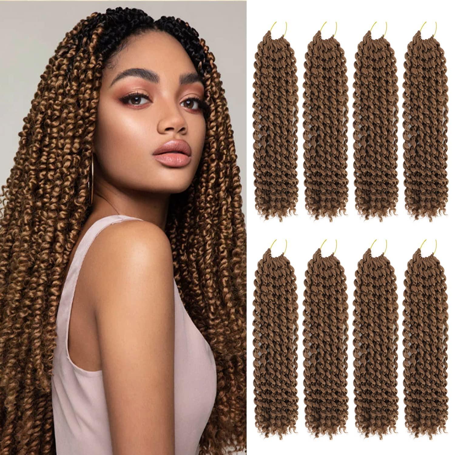 Ceajae Long Passion Twist Hair 18 Inch Water Wave Crochet Hair for Black Women Passion Twist Crochet Hair for Butterfly Locs 8 Pack Curly Crochet Passion Twist Braiding Hair Extensions 30# Caramel Brown