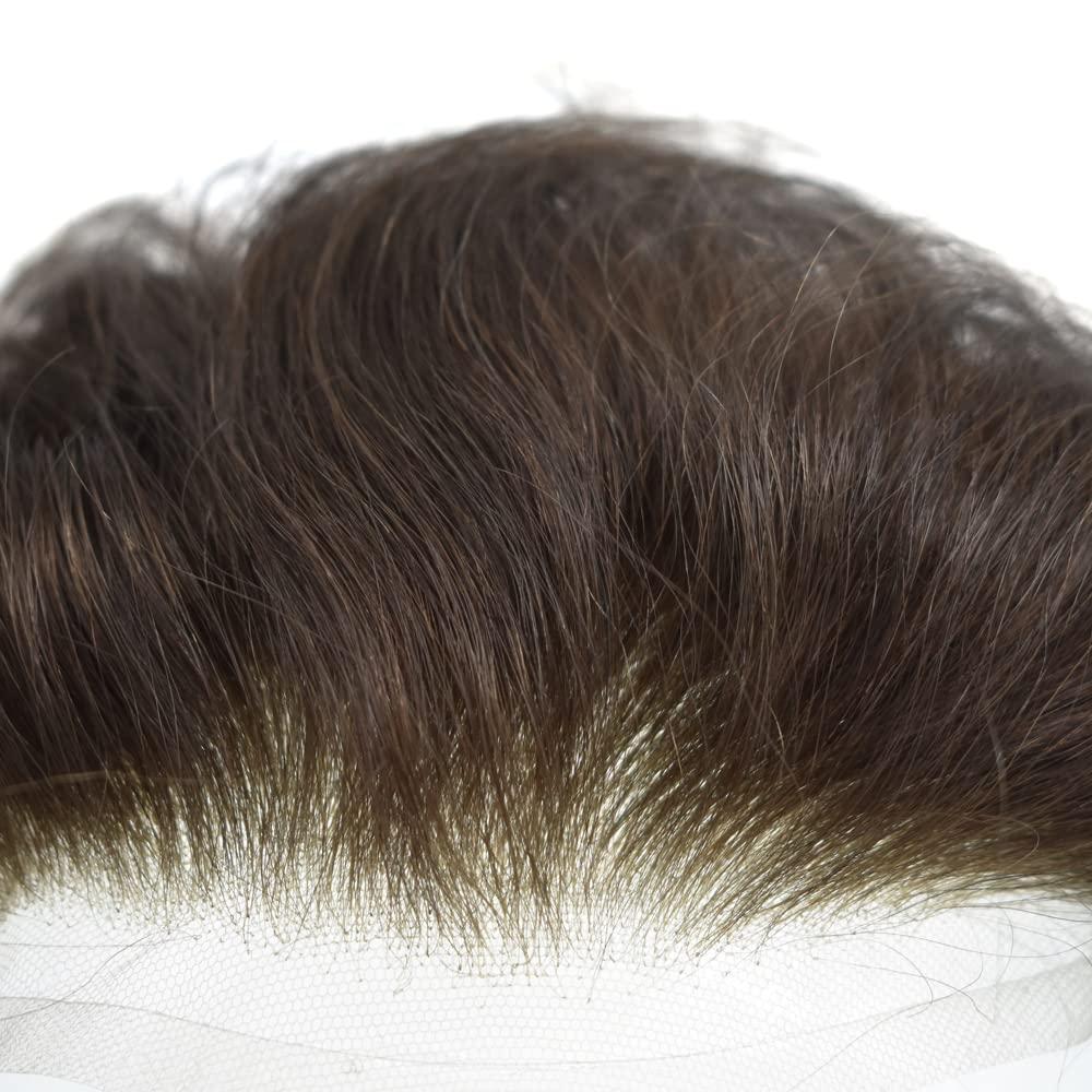 Dr hair Toupee For Men Q6 Lace Front Hair Pieces Unprocessed Virgin Human Hair System For Men Bleached Knots And Natural Hairline Mens Toupee Hair Unit, 7x9, 3.0 Ounce