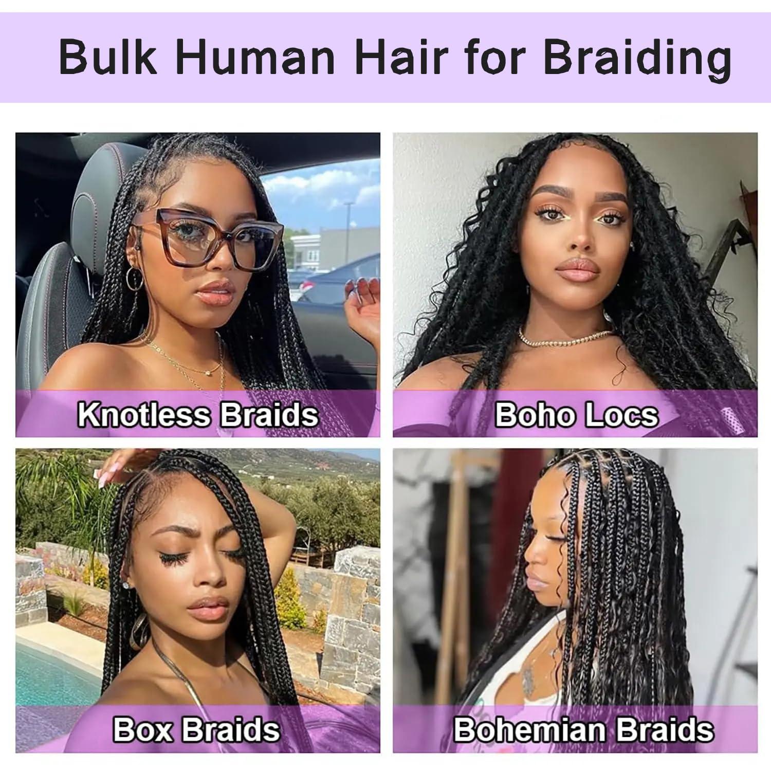 GYAJEP Human Braiding Hair Deep Wave Bulk Human Hair for Braiding,1 Bundle Curly Human Hair for Boho Braids,100% Unprocessed Virgin Human Hair Extensions 50g/pack Curly Natural Black 26 Inch