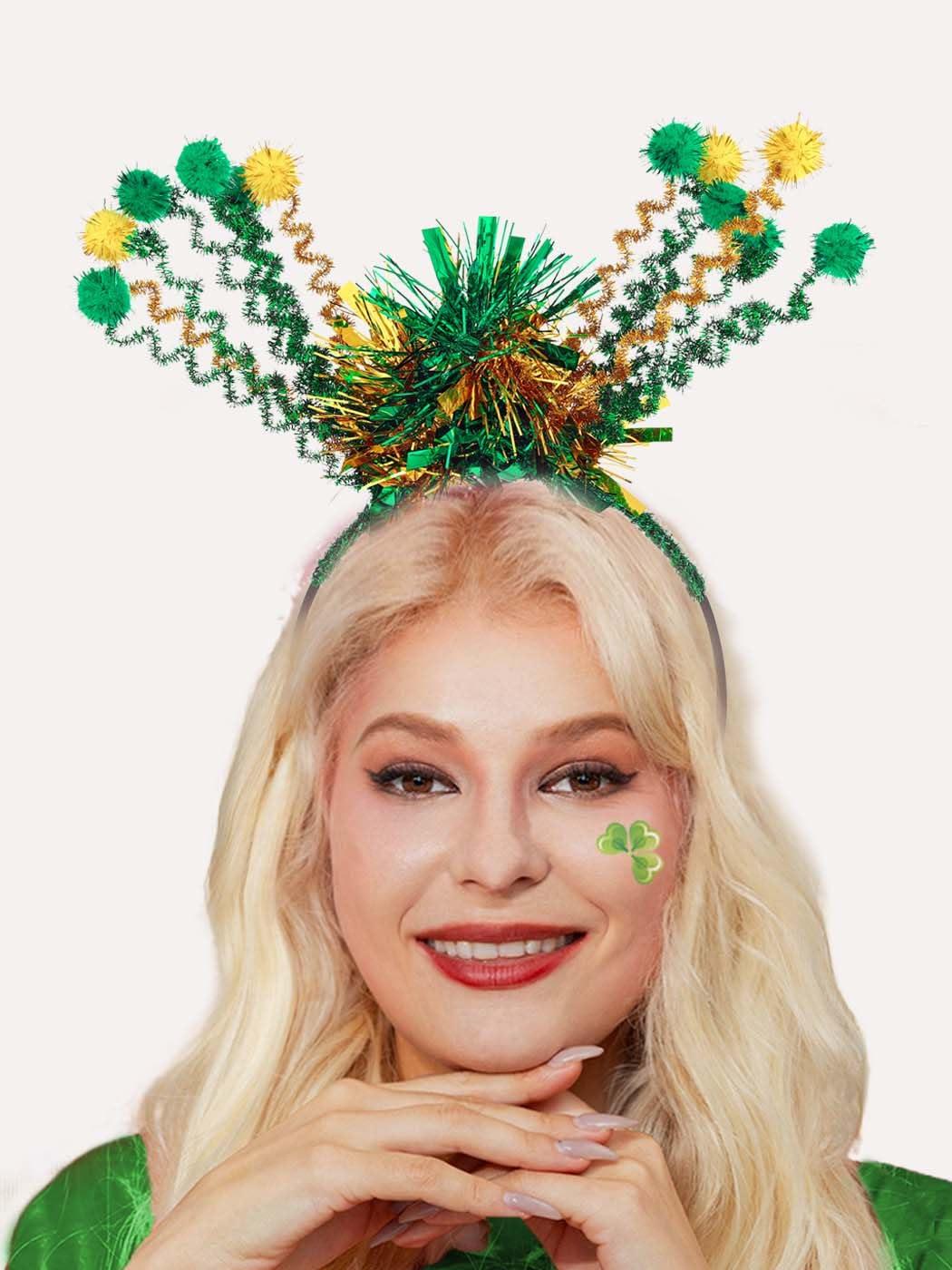 Florry Florry St Patrick\'s Day Headband Irish Headbands Green Tinsel Hairband Festival Hair Accessories for Women (H)