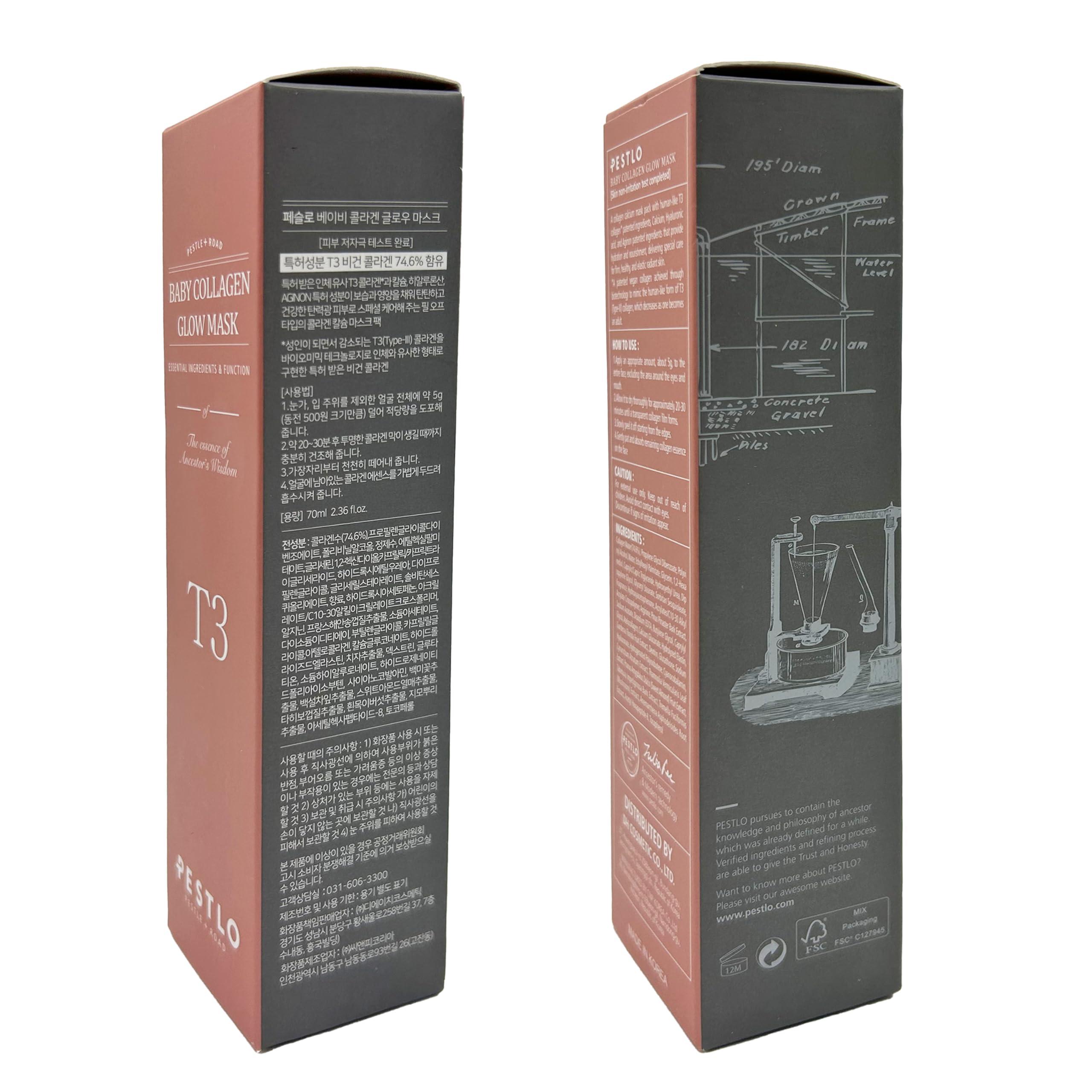 PESTLO PESTLE + ROAD PESTLO Baby Collagen Glow Mask - Korean Peel-Off Mask Skincare Infused with with Reallagen/T-3 Vegan Collagen, Aginon, Volufiline, for Elasticity, Firmness, Glow Skin, and Optional Overnight Use