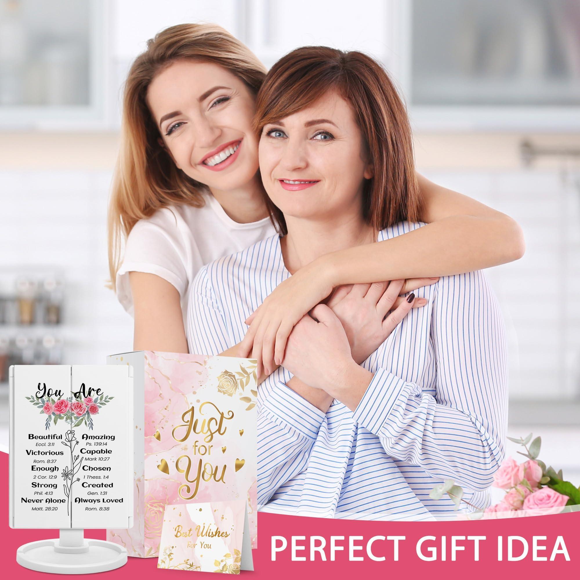 Hexagram Hexagram Christian Gifts for Women Faith, Religious Inspirational Makeup Mirror with Lights, Birthday Encouragement Spiritual Vanity Gifts for Mom Friend Sister Mothers Day Christmas