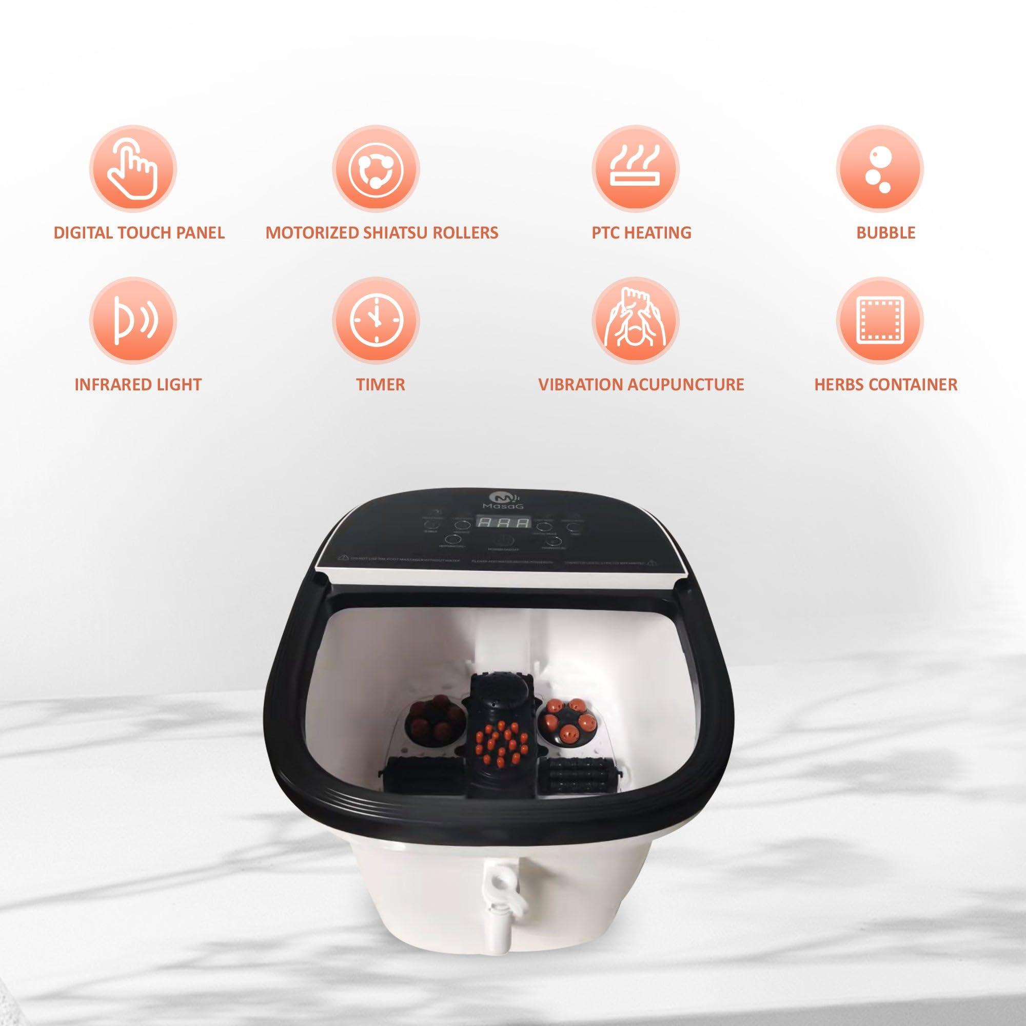 MASAG Luxury Foot Spa Massager, Deeper Foot Bath Soak Tub, MASAG A35 Heated Foot Spa Bucket, w/Touch Control Panel, Motorized Shiatsu, 4 Gallons Large Foot Spa Barrel, All in One for Foot Stress Relief